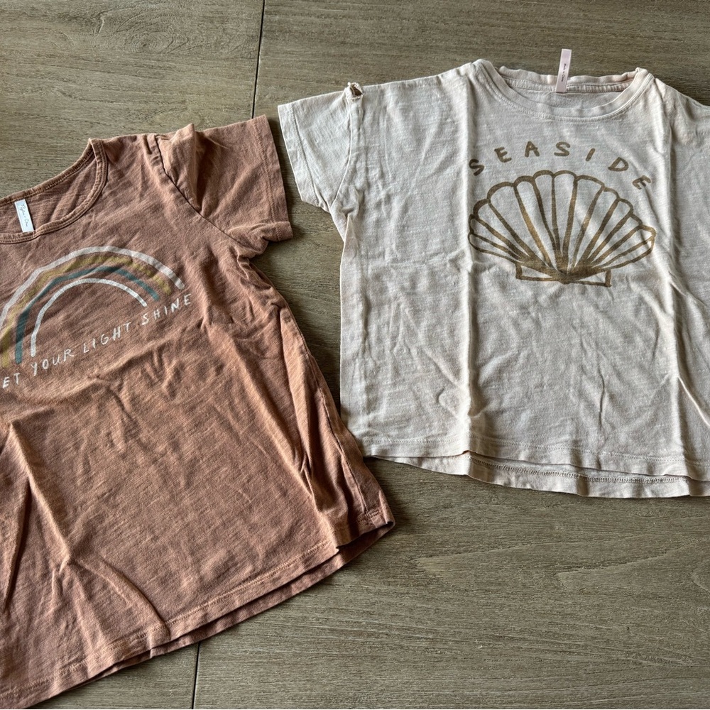 Rylee + Cru Kids Short-Sleeve Tee in Mauve Pink and Cream - Set of 2